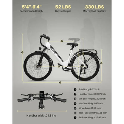 26" Electric Bike, UL 2849 Certified, with 350W Motor, 36V 9Ah Removable Battery, 20MPH E-bikes with 7-Speed & Front Suspension