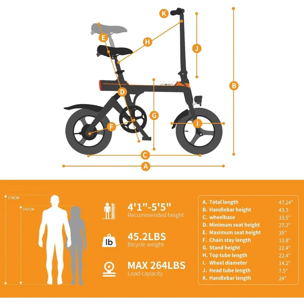 Electric Bike Adults 21mph,500W Peak Motor, 270Wh Battery, Rear Suspension 3 Levels Assist, 14" Folding Ebike,Complies to UL2849