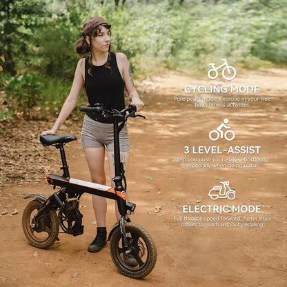 Electric Bike Adults 21mph,500W Peak Motor, 270Wh Battery, Rear Suspension 3 Levels Assist, 14" Folding Ebike,Complies to UL2849