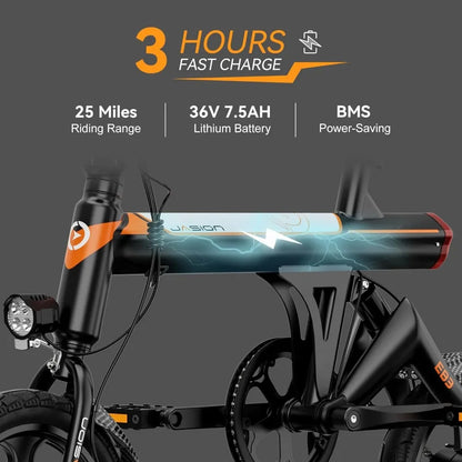 Electric Bike Adults 21mph,500W Peak Motor, 270Wh Battery, Rear Suspension 3 Levels Assist, 14" Folding Ebike,Complies to UL2849