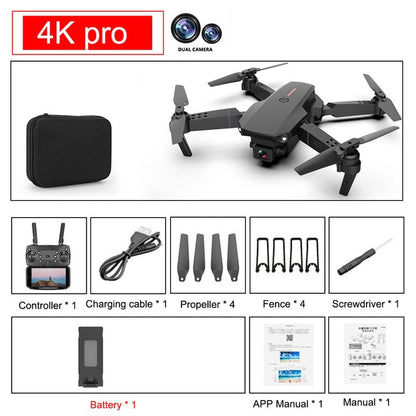 Drone 4k E88 Pro Dual Camera Visual Positioning Rc Quadcopter 1080P HD WiFi Fpv Height Hold Foldable Wide-angle Airplane Drone