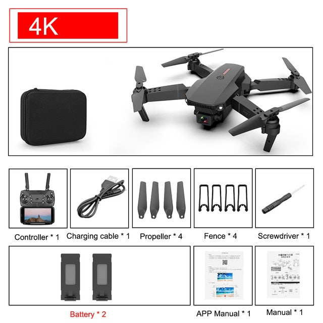 Drone 4k E88 Pro Dual Camera Visual Positioning Rc Quadcopter 1080P HD WiFi Fpv Height Hold Foldable Wide-angle Airplane Drone