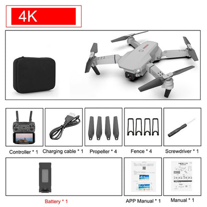 Drone 4k E88 Pro Dual Camera Visual Positioning Rc Quadcopter 1080P HD WiFi Fpv Height Hold Foldable Wide-angle Airplane Drone