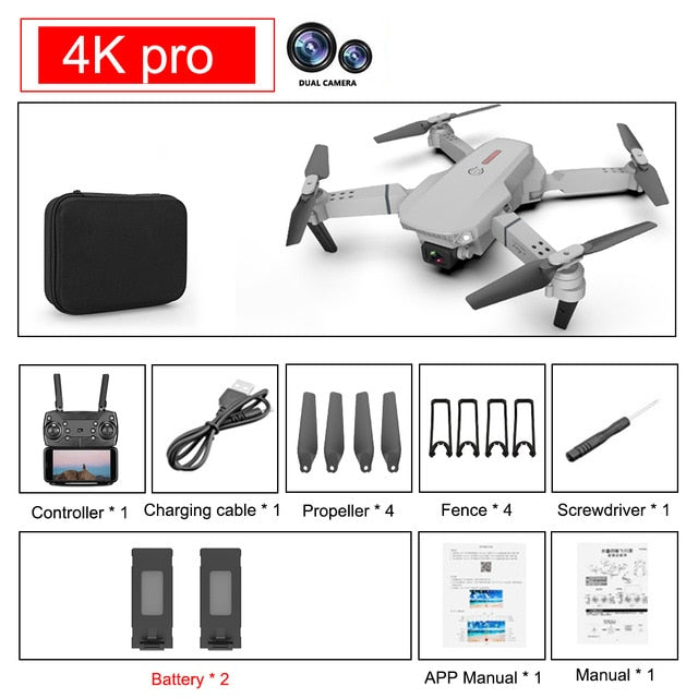 Drone 4k E88 Pro Dual Camera Visual Positioning Rc Quadcopter 1080P HD WiFi Fpv Height Hold Foldable Wide-angle Airplane Drone