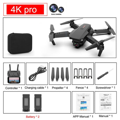 Drone 4k E88 Pro Dual Camera Visual Positioning Rc Quadcopter 1080P HD WiFi Fpv Height Hold Foldable Wide-angle Airplane Drone