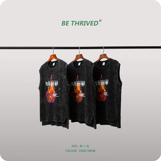BE 2023 summer heavy work is old burning print vest