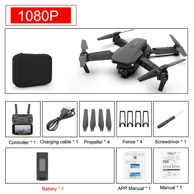 Drone 4k E88 Pro Dual Camera Visual Positioning Rc Quadcopter 1080P HD WiFi Fpv Height Hold Foldable Wide-angle Airplane Drone