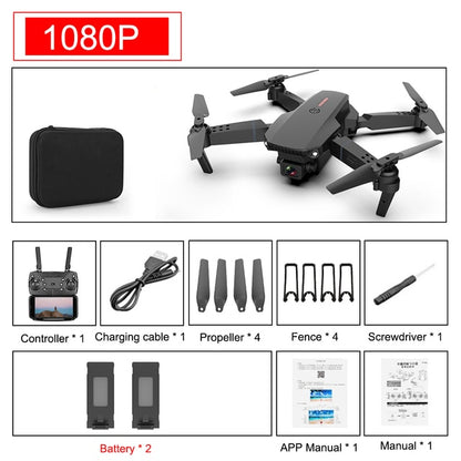 Drone 4k E88 Pro Dual Camera Visual Positioning Rc Quadcopter 1080P HD WiFi Fpv Height Hold Foldable Wide-angle Airplane Drone